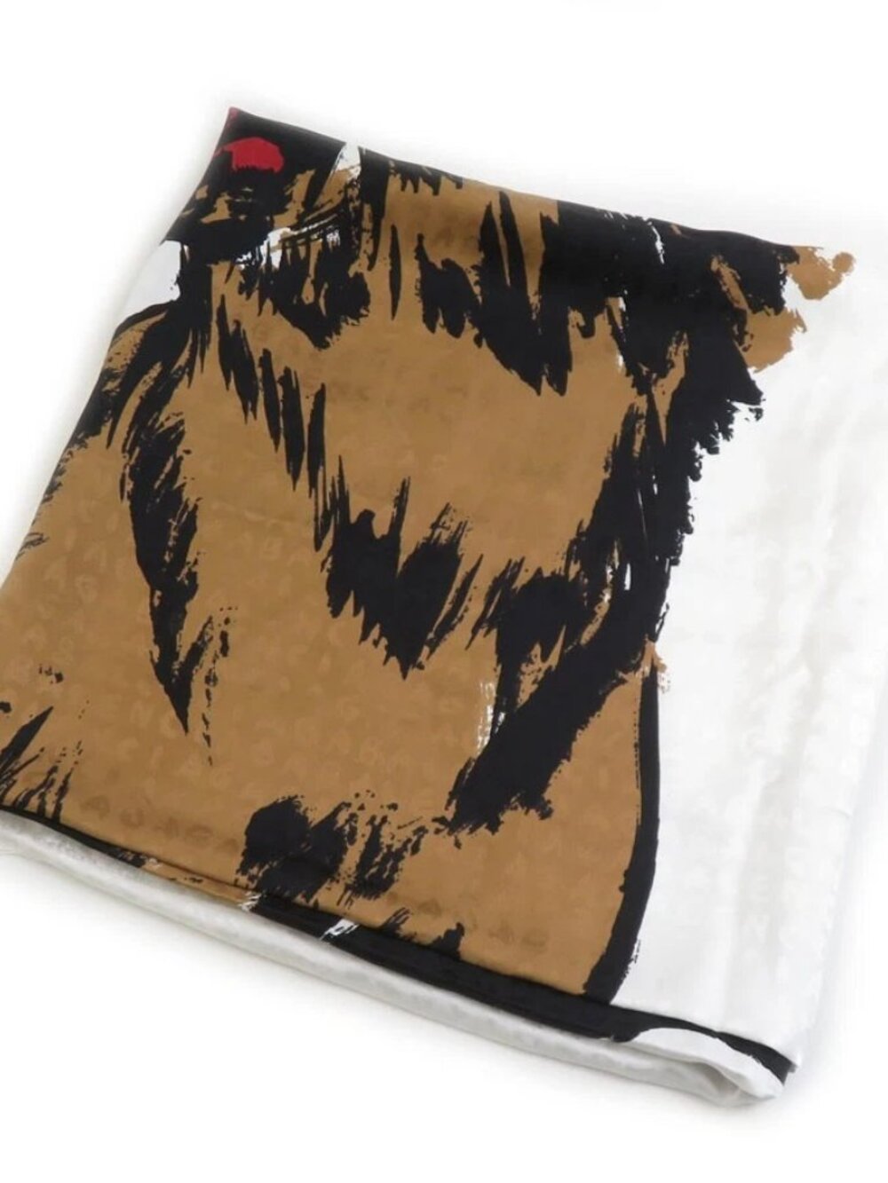 BALENCIAGA Stole Shawl Scarf White/Brown/Black Silk